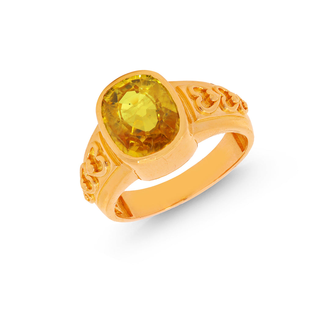 7.2Ct Yellow Sapphire Astrological Ring in 22K Gold