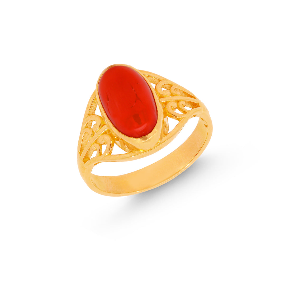 3.3Ct Coral Astrological Ring in 22K Gold