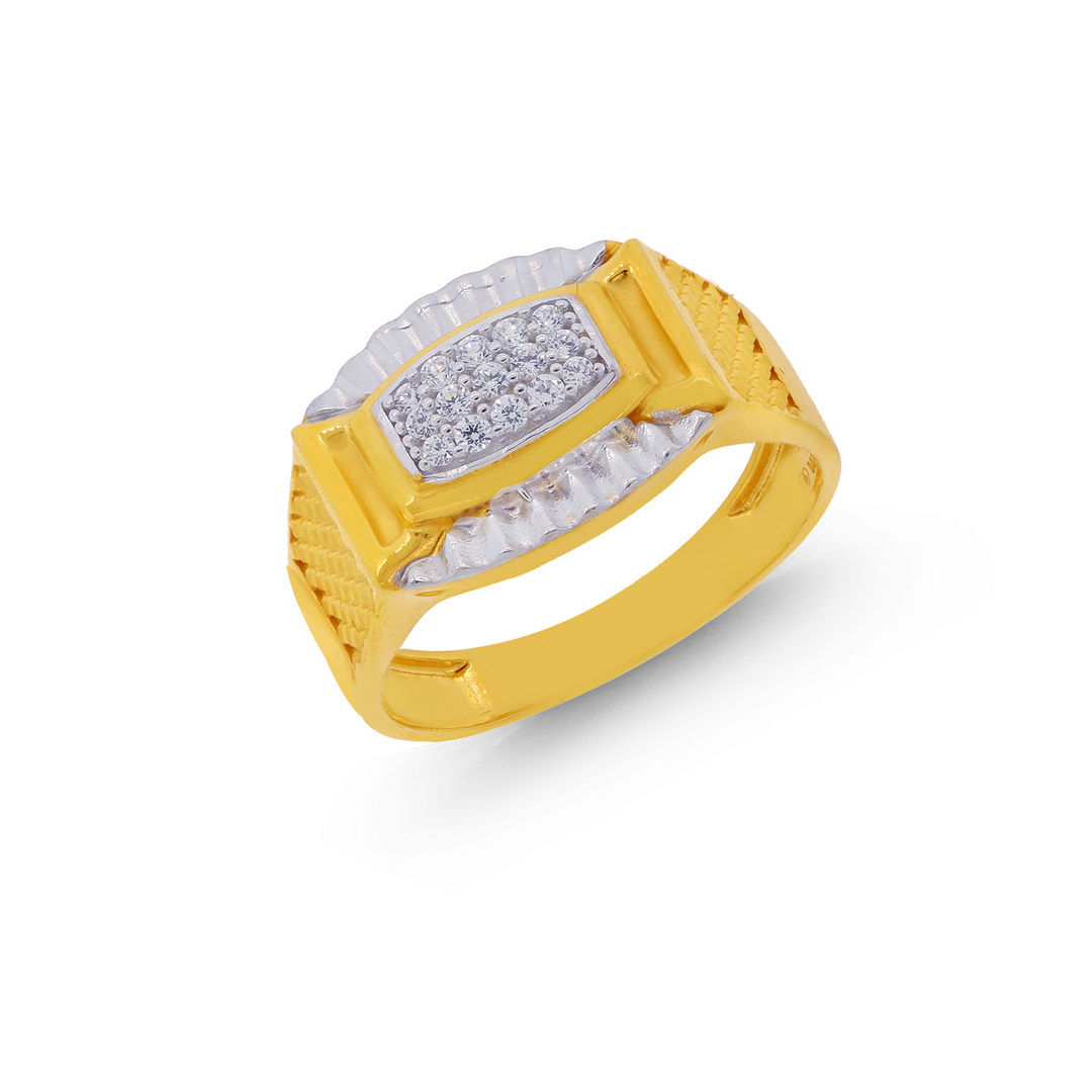 Opulent Two tone Men's Ring with CZ in 22K Gold