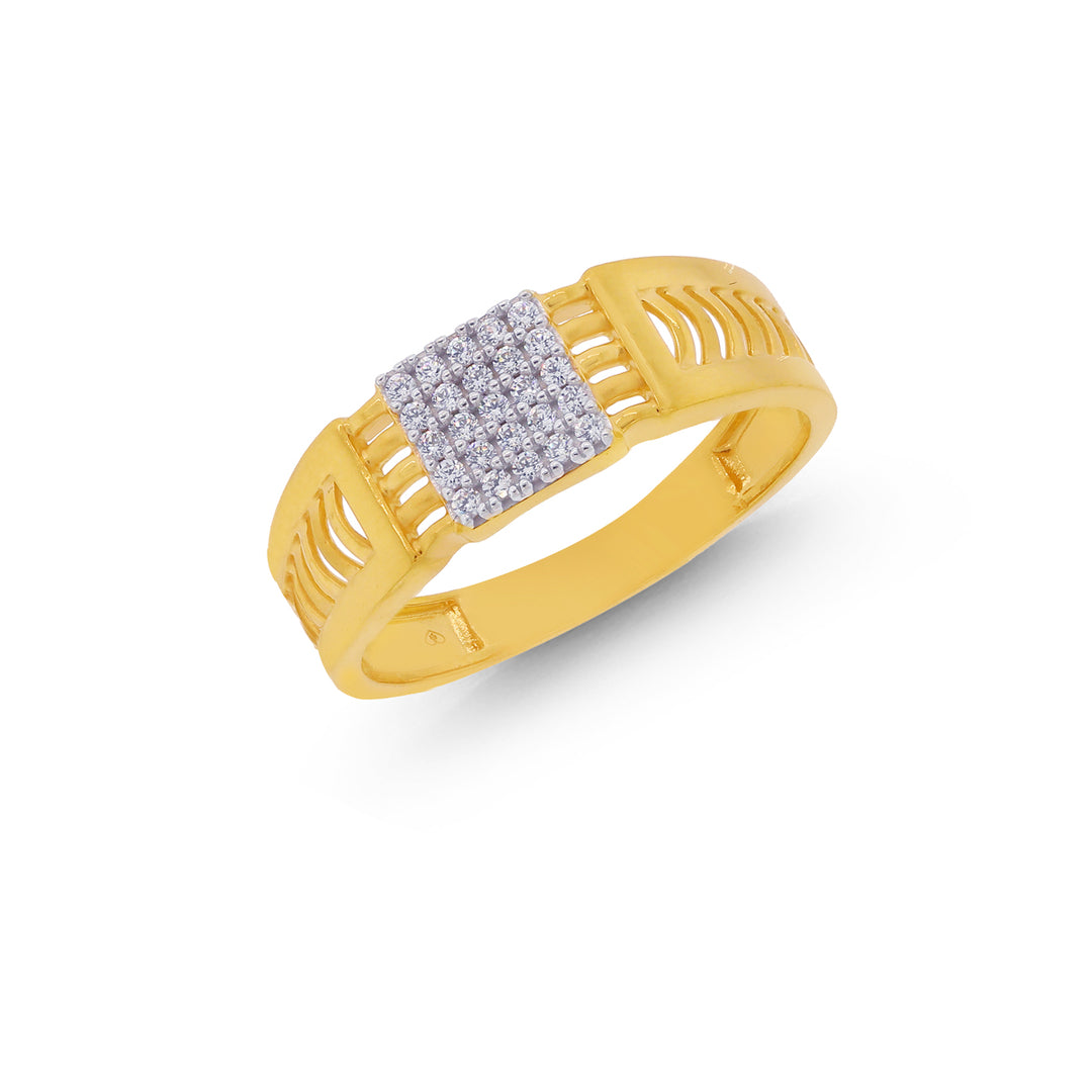 Artistic Men's Ring with CZ in 22K Gold