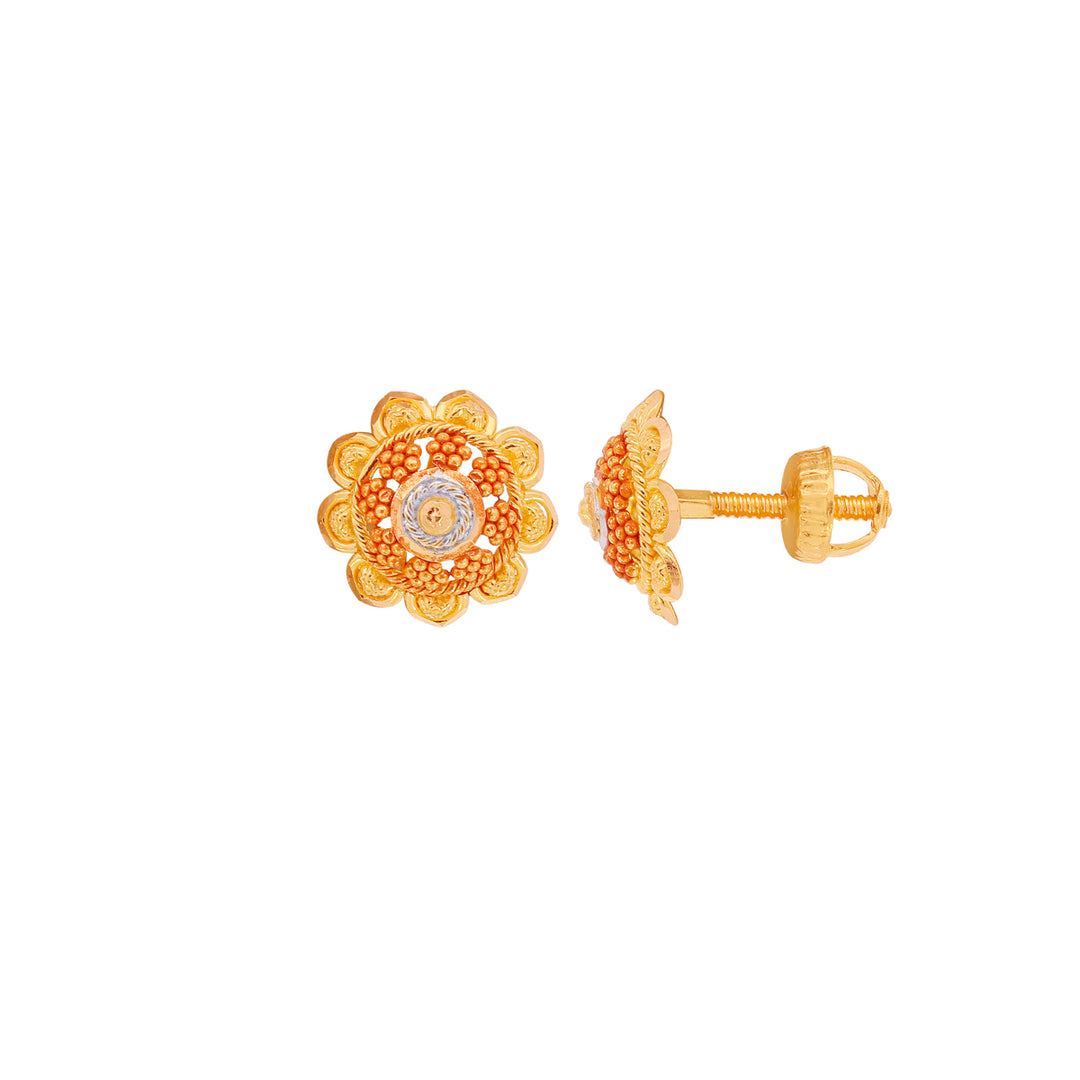 Attractive Three tone Earrings in 22K Gold