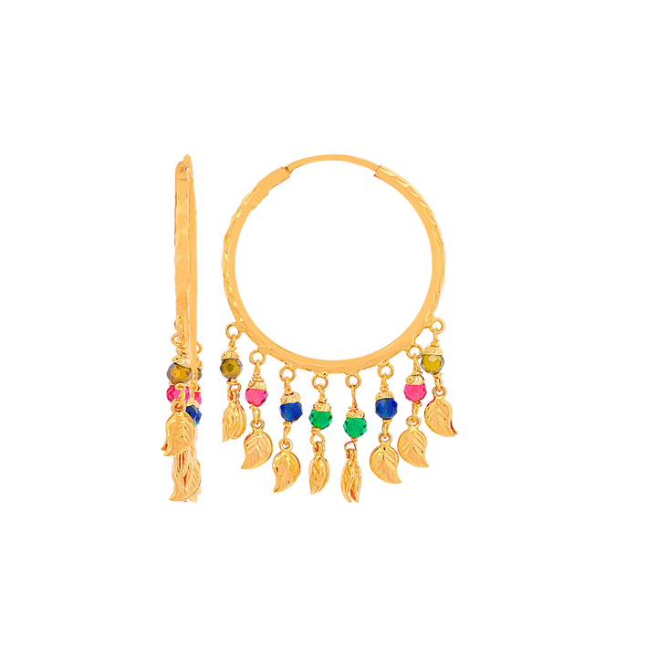 Lovely Bali/Hoops With Gemstones in 22K Gold