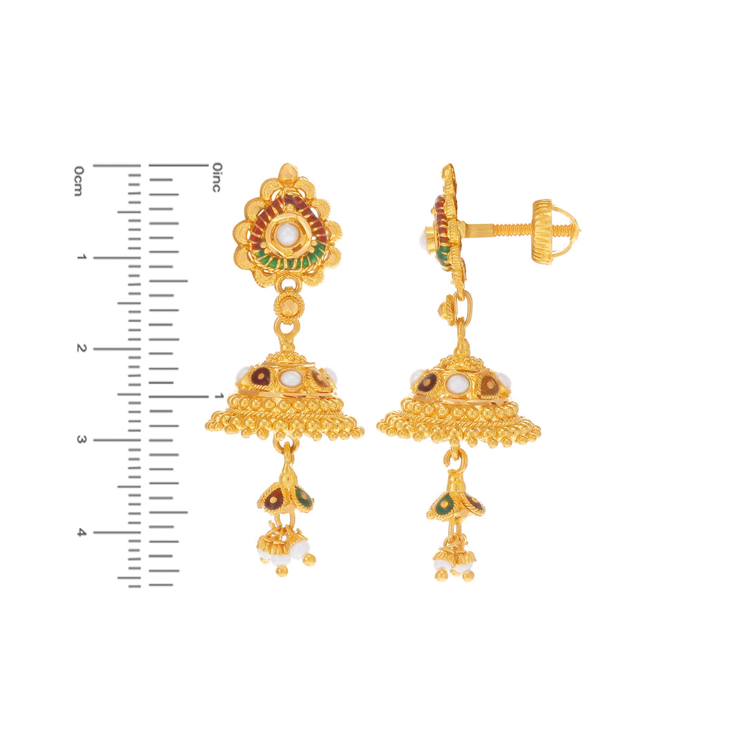 Endearing Minakari Jhumkha in 22K Gold