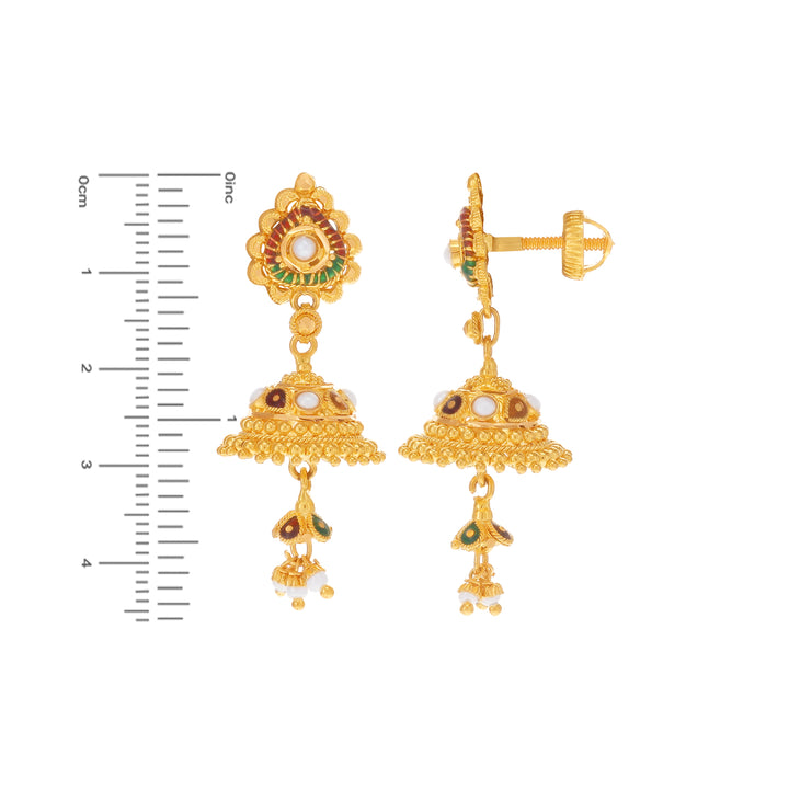 Endearing Minakari Jhumkha in 22K Gold