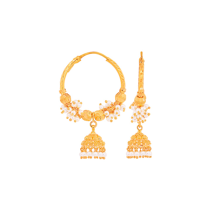 Lovely Bali/Hoops With Pearl in 22K Gold