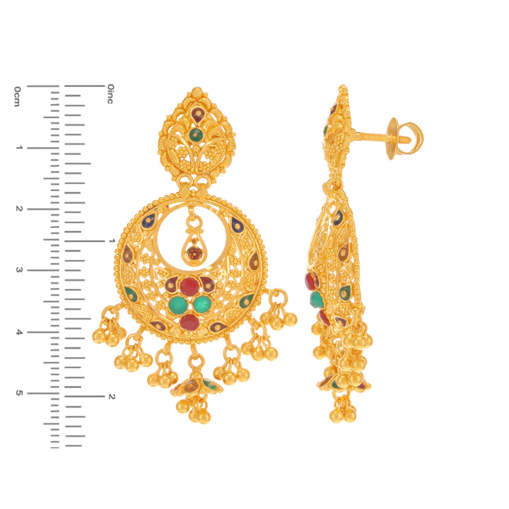 Artistic Minakari Chandbali With Ruby & Emerald in 22K Gold