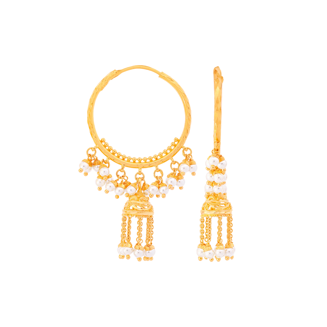 Opulent Bali/Hoops With Pearl in 22K Gold
