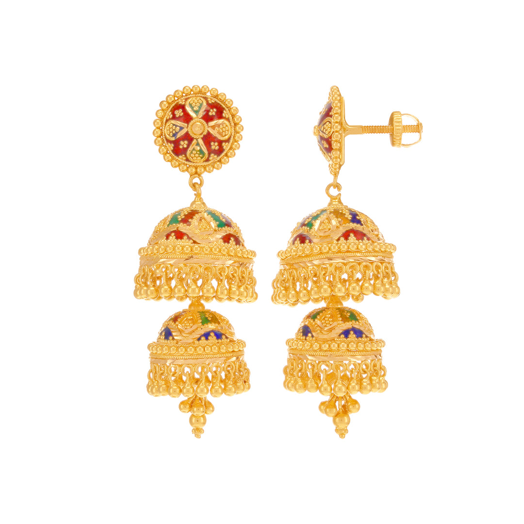 Delightful Minakari Jhumkha in 22K Gold