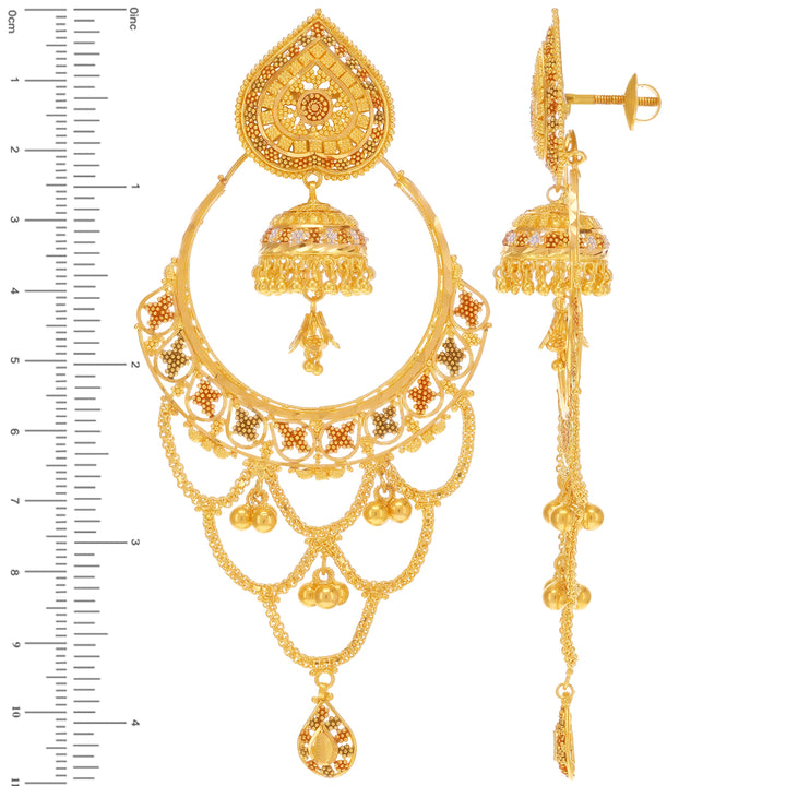 Enchanting Three tone Chandbali in 22K Gold