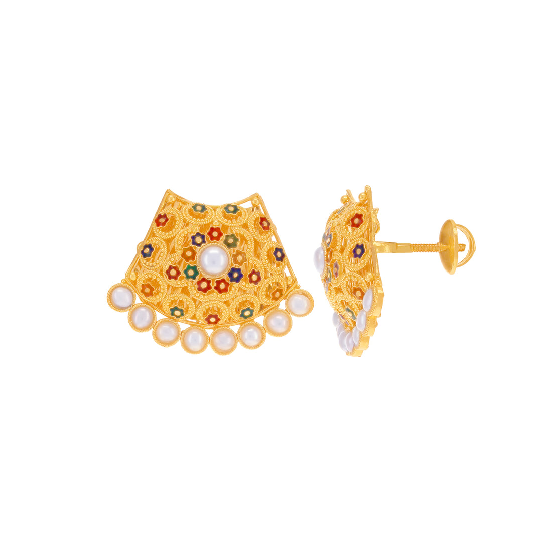 Ravishing Minakari Earrings With Pearl in 22K Gold
