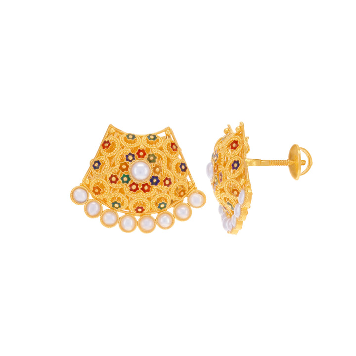 Ravishing Minakari Earrings With Pearl in 22K Gold