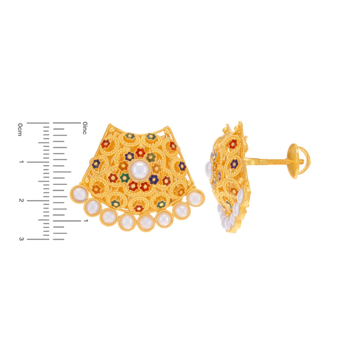 Ravishing Minakari Earrings With Pearl in 22K Gold