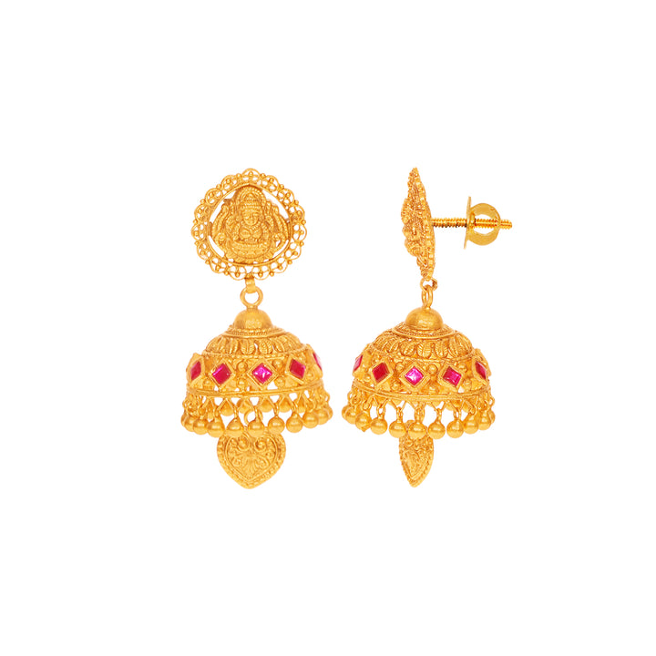 Subtle Antique laxmi Jhumkha With Kundan & Gemstones in 22K Gold