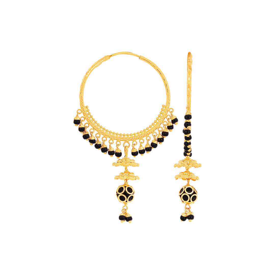 Stunning Bali/Hoops With Black Beads in 22K Gold