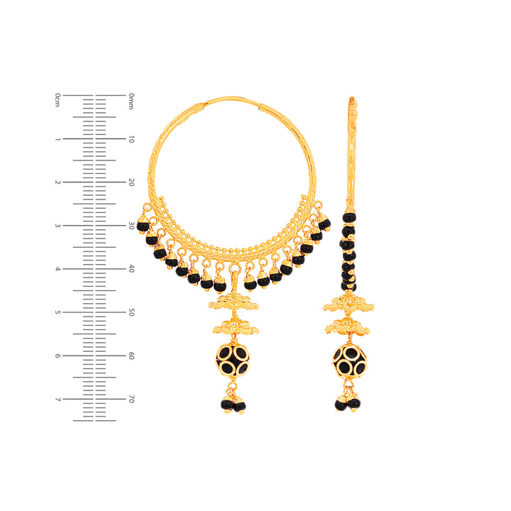 Stunning Bali/Hoops With Black Beads in 22K Gold