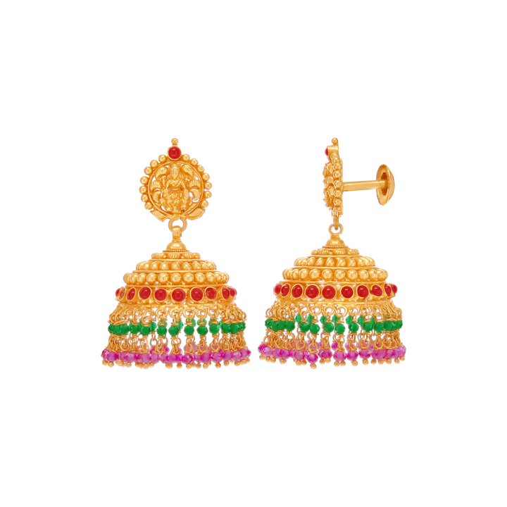 Alluring Laxmi Antique Jhumkha With Gemstones in 22K Gold