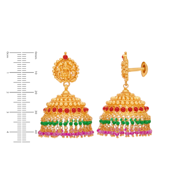 Alluring Laxmi Antique Jhumkha With Gemstones in 22K Gold