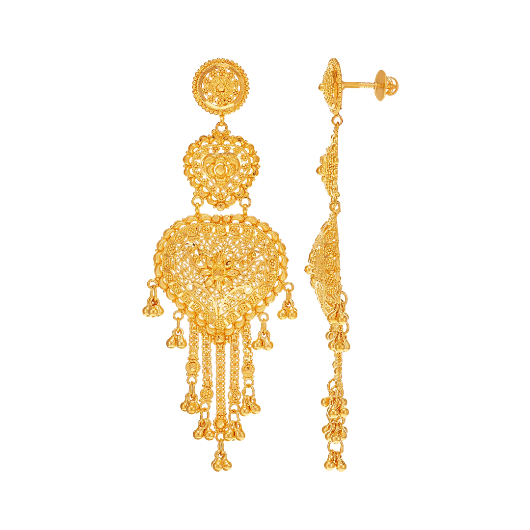 Artistic Long Earrings in 22K Gold