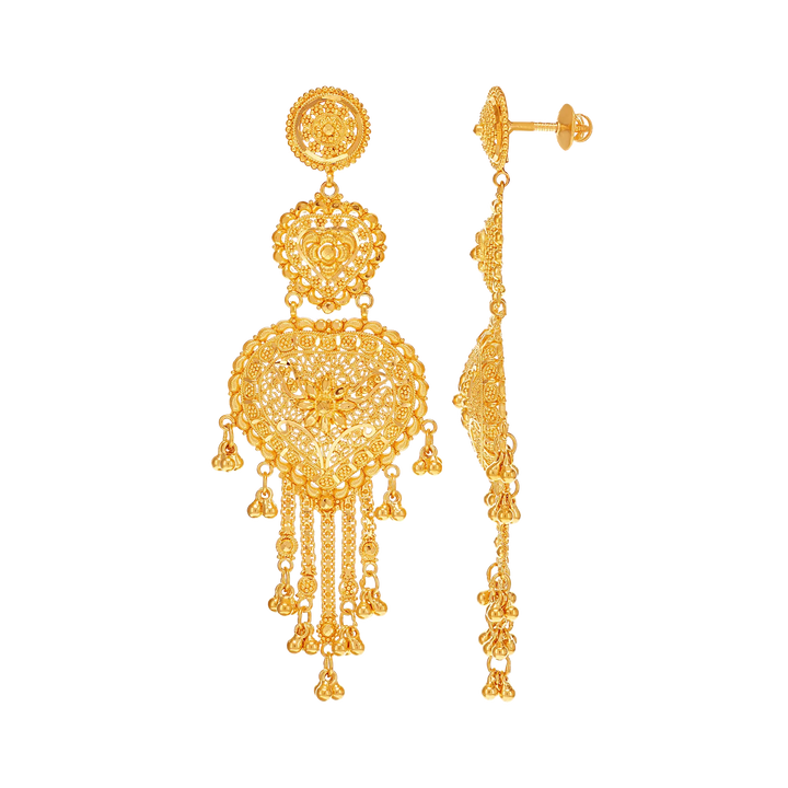 Artistic Long Earrings in 22K Gold