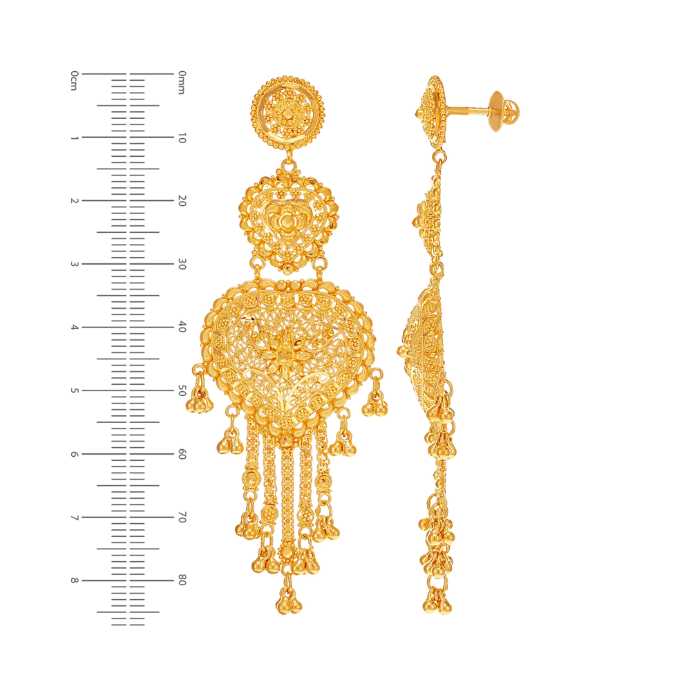 Artistic Long Earrings in 22K Gold