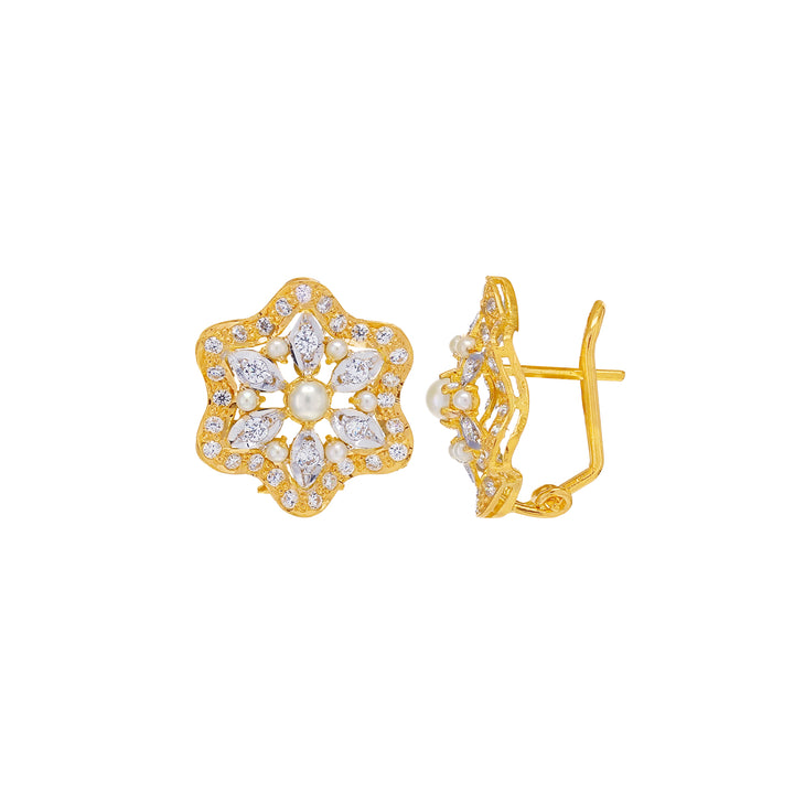 Alluring Earrings with Pearl & CZ in 22K Gold