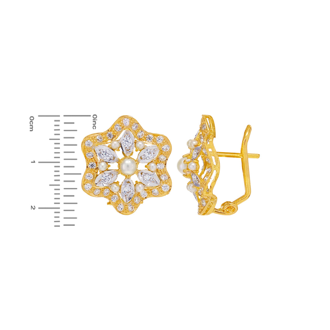 Alluring Earrings with Pearl & CZ in 22K Gold