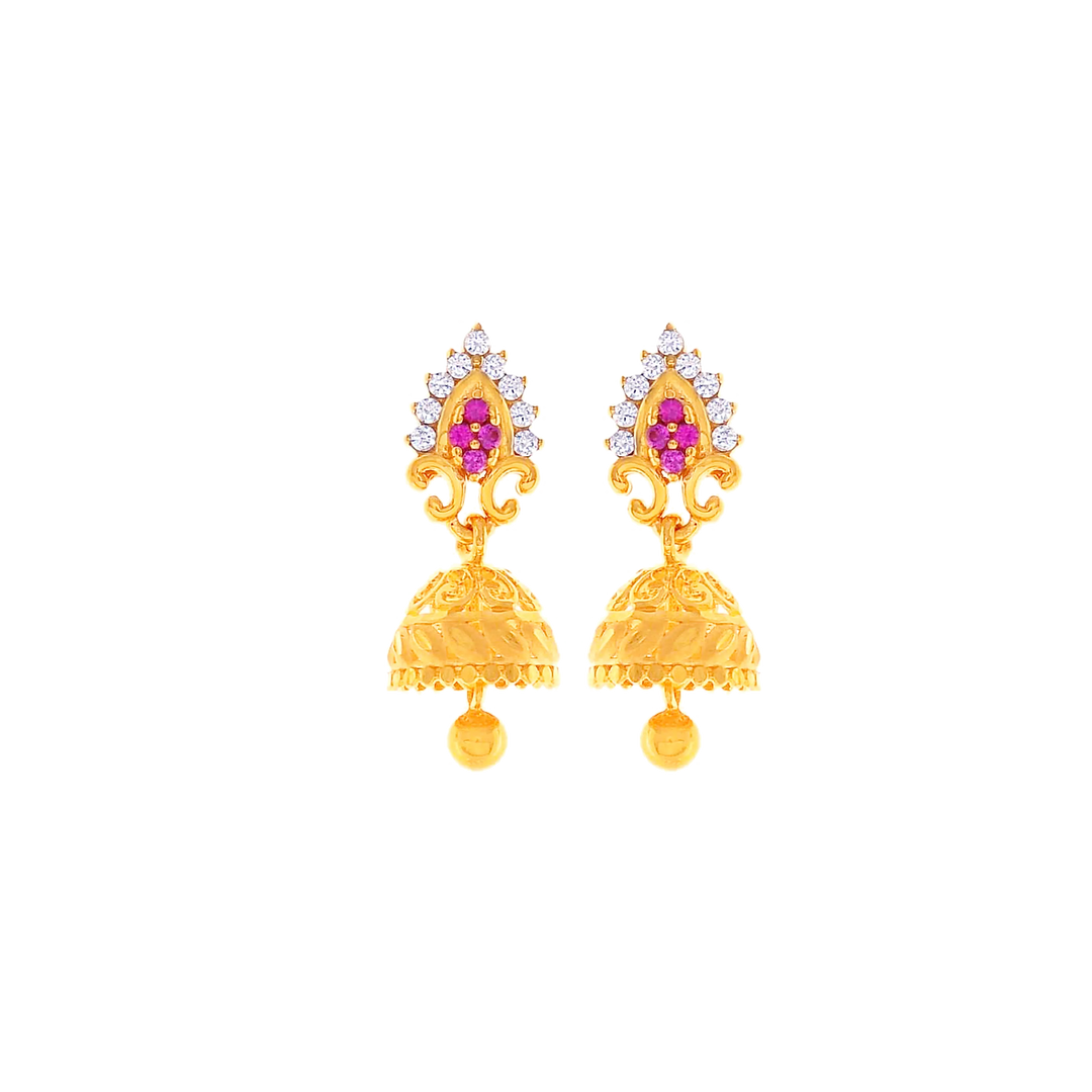 Gorgeous Earrings With CZ & Gemstones in 22K Gold