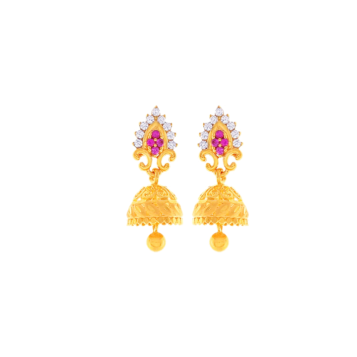 Gorgeous Earrings With CZ & Gemstones in 22K Gold