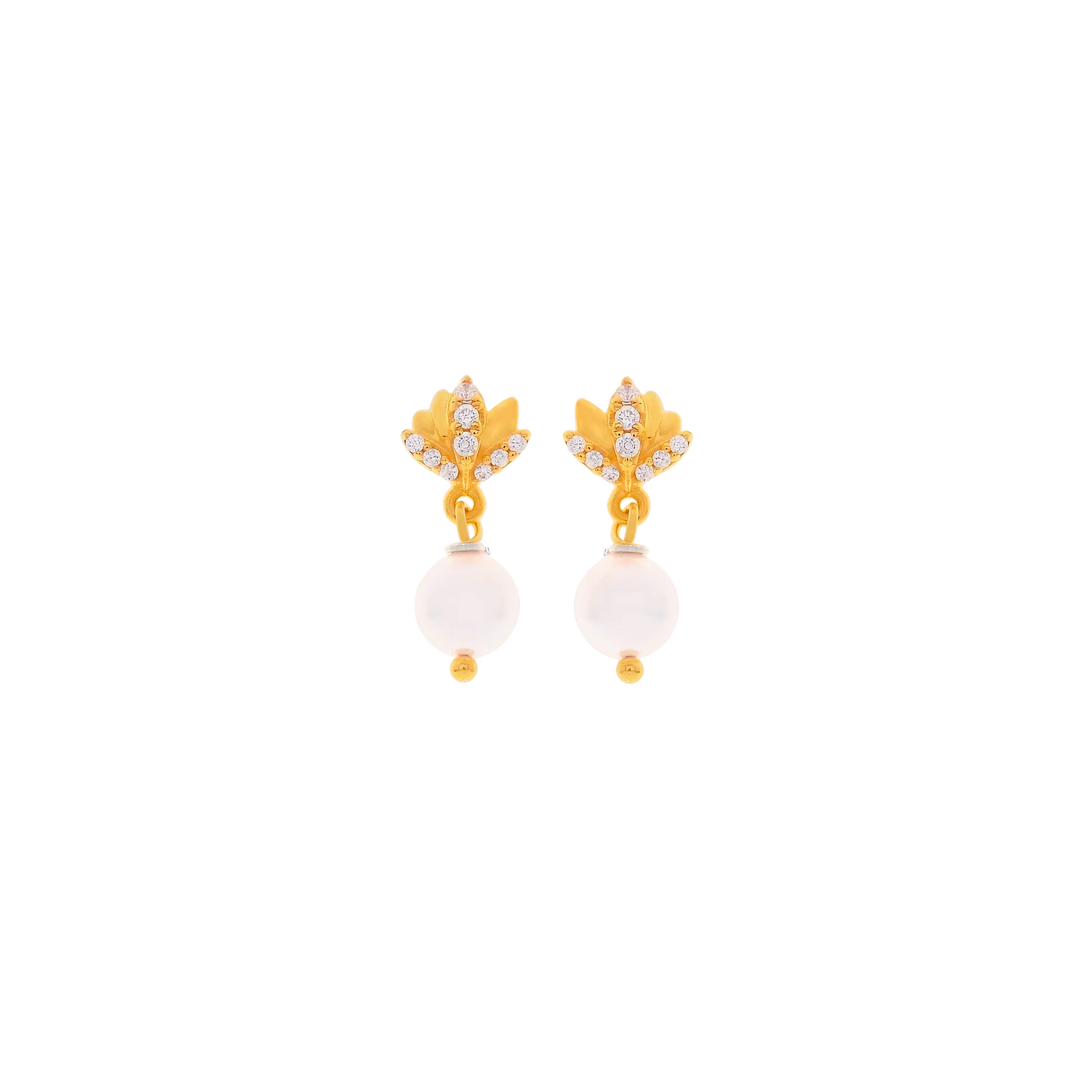 Ravishing Earrings With CZ & Pearl in 22K Gold