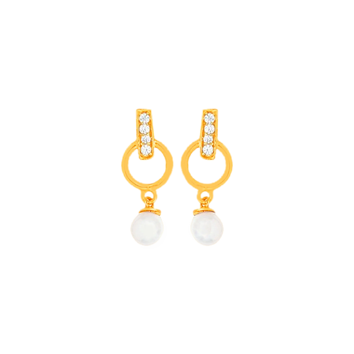 Ravishing Earrings With CZ & Pearl in 22K Gold