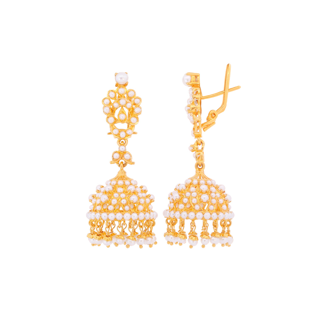 Lovely Jhumkha With Pearl in 22K Gold
