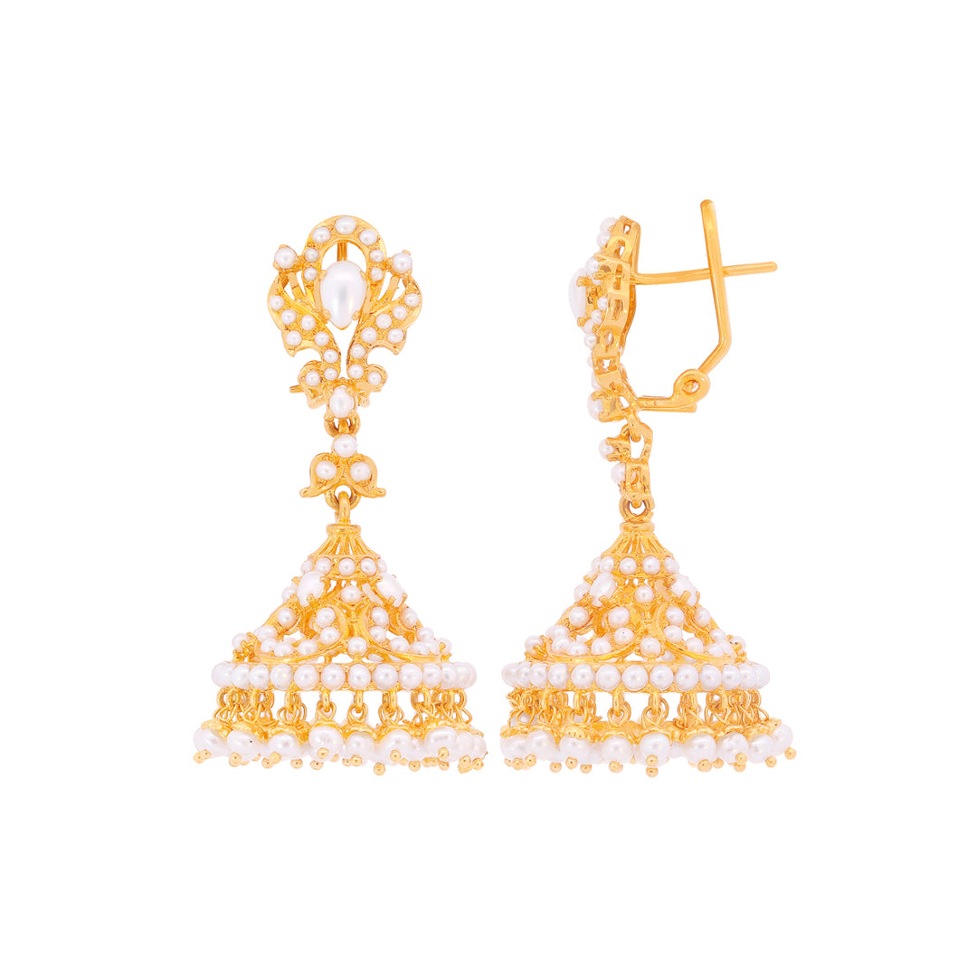 Brilliant Jhumkha With Pearl in 22K Gold