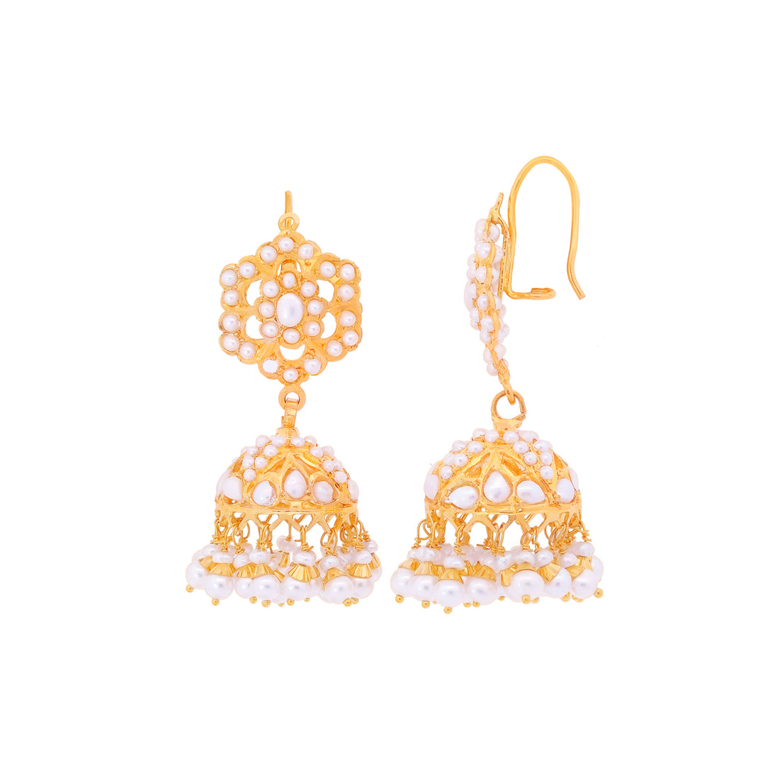 Brilliant Jhumkha With Pearl in 22K Gold
