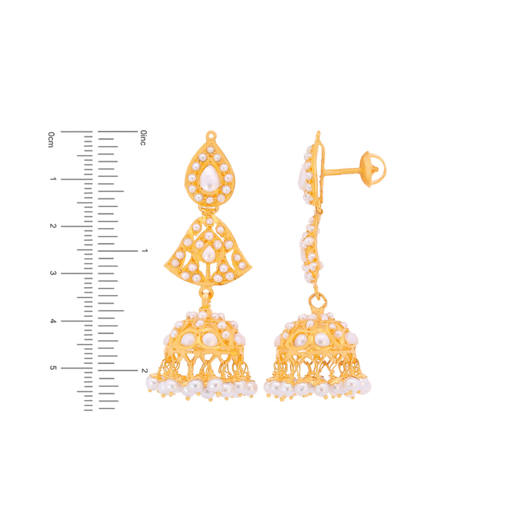 Attractive Jhumkha With Pearl in 22K Gold