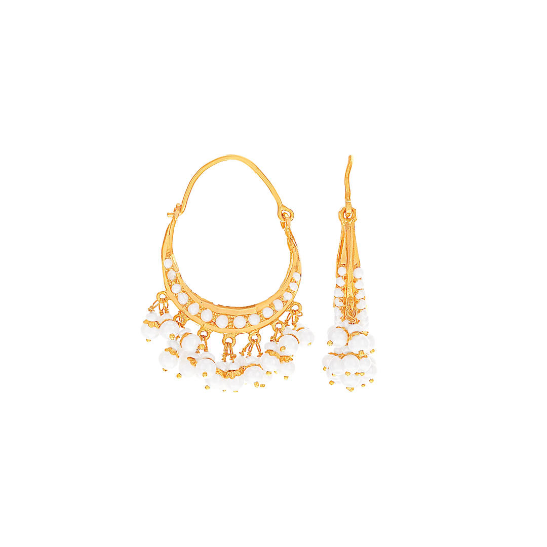 Lovely Bali/Hoops With Pearl in 22K Gold