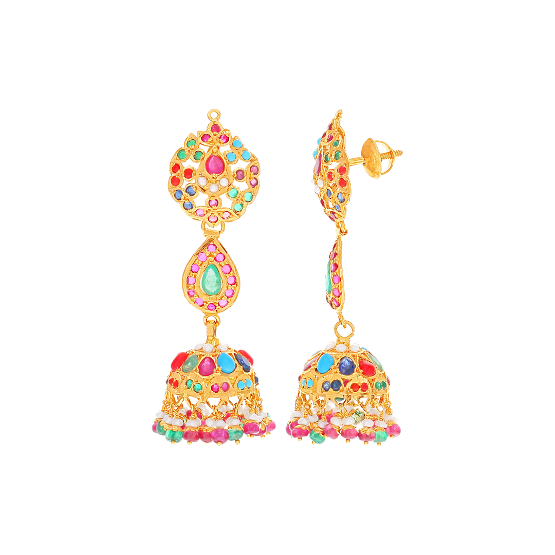 Intriguing Jumkha with Navratan Gemstone in 22K Gold
