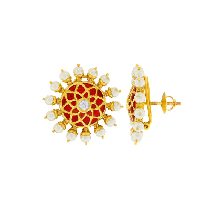 Detailed Antique Earrings with Kundan Gemstones in 22K Gold