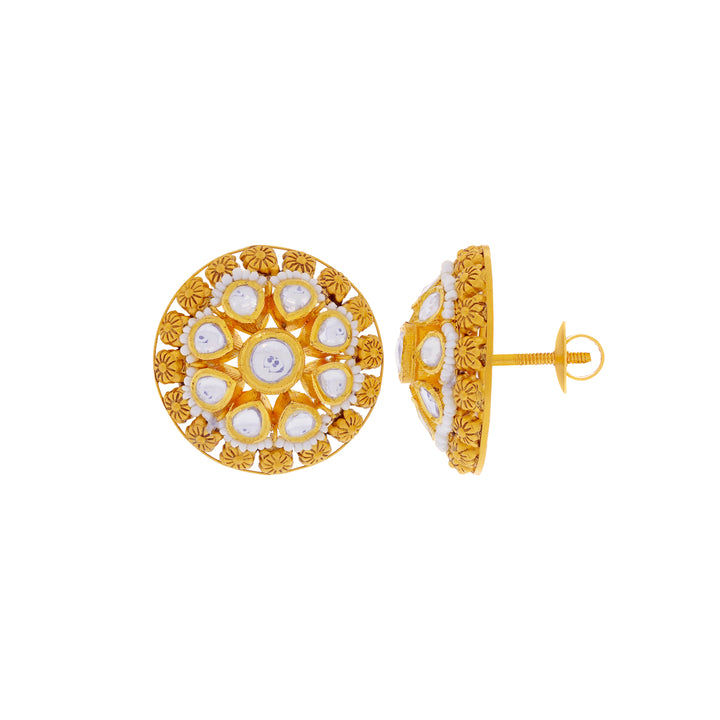 Magnificent Antique Earrings with Kundan and Pearls in 22K Gold