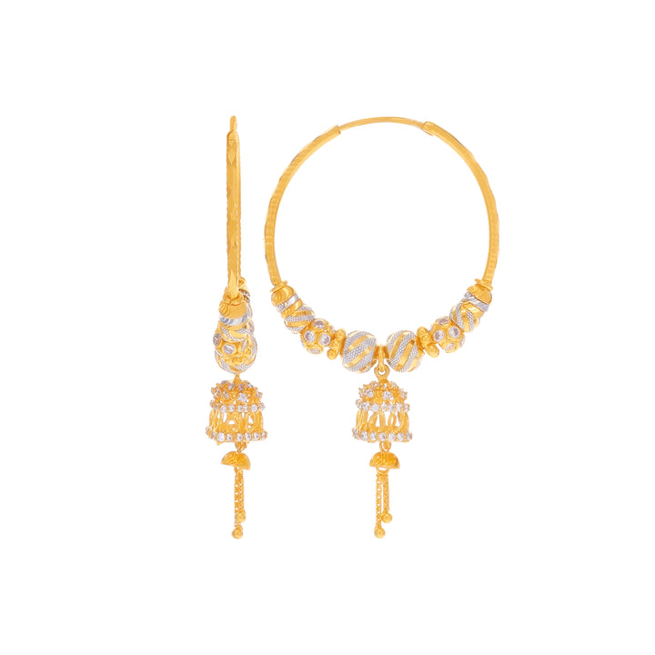 Attractive Two tone Bali/Hoops With CZ in 22K Gold