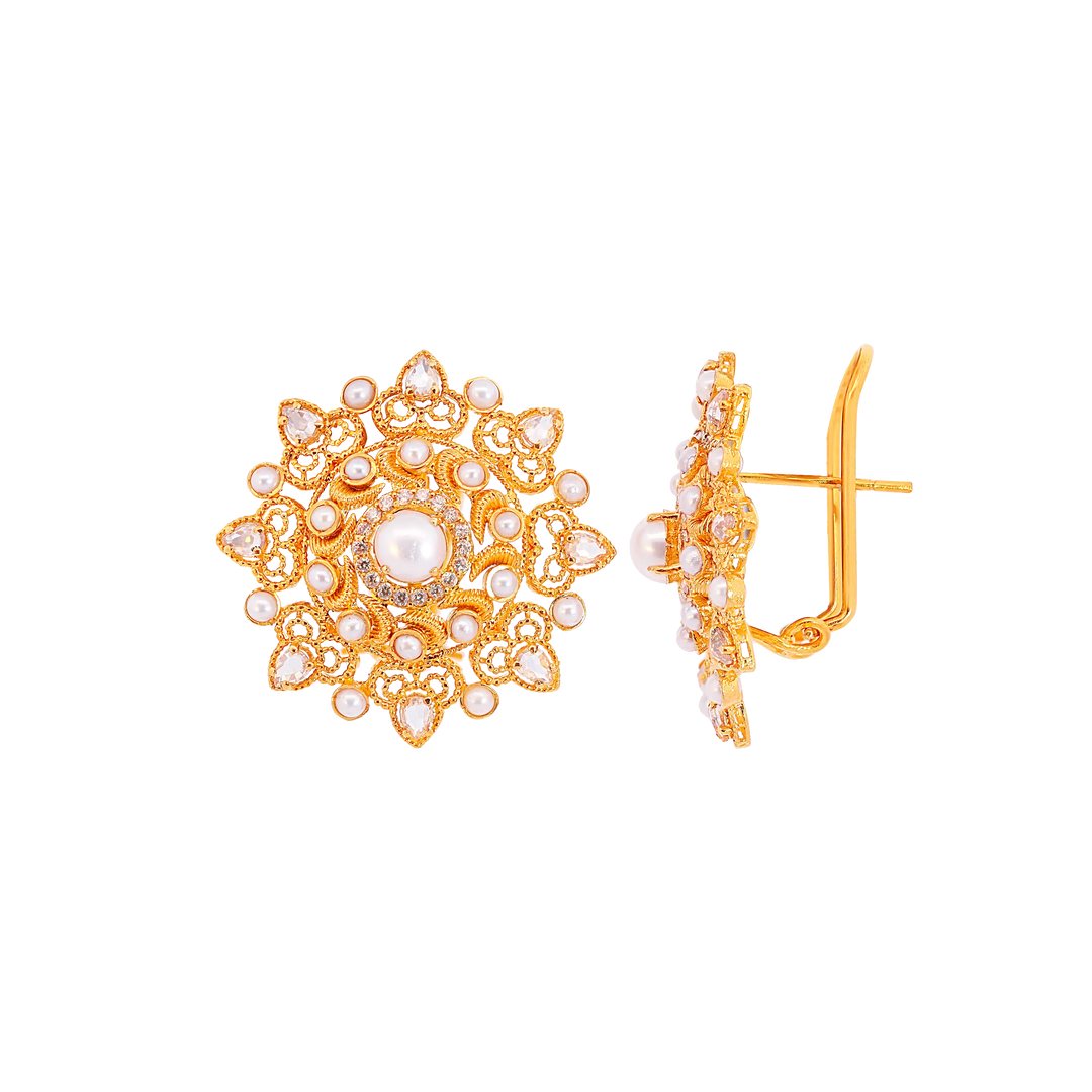 Attractive Antique Earrings With Pearl & Gemstones in 22K Gold