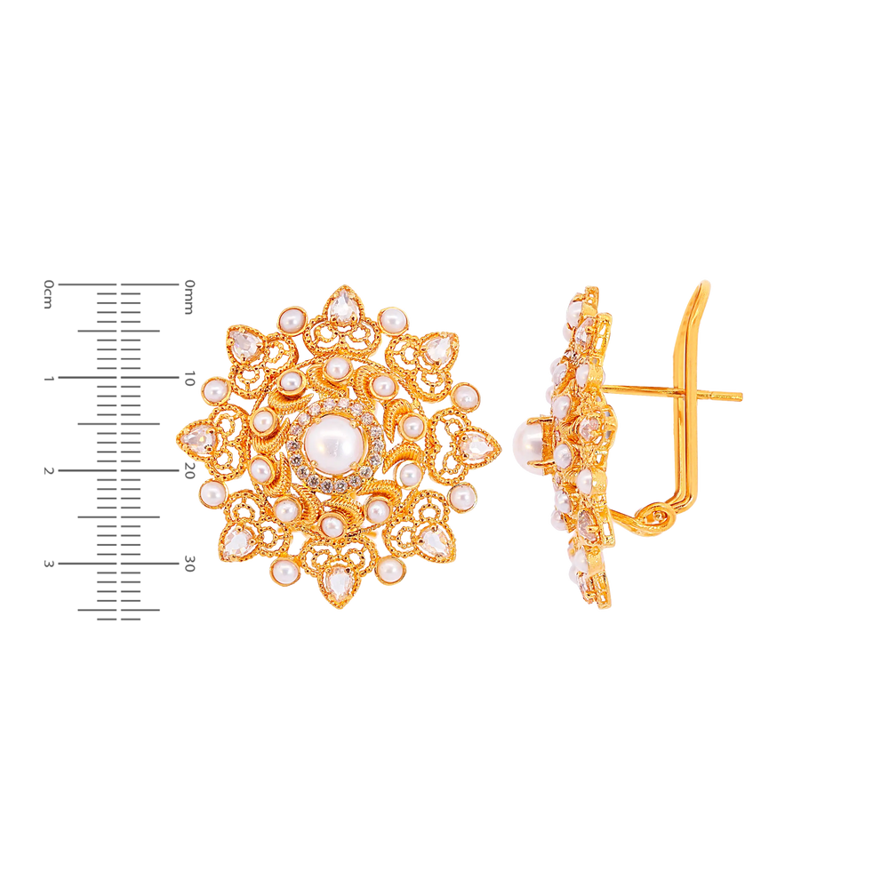 Attractive Antique Earrings With Pearl & Gemstones in 22K Gold