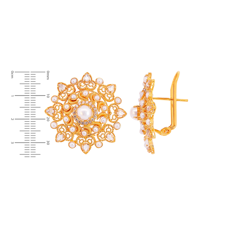 Attractive Antique Earrings With Pearl & Gemstones in 22K Gold