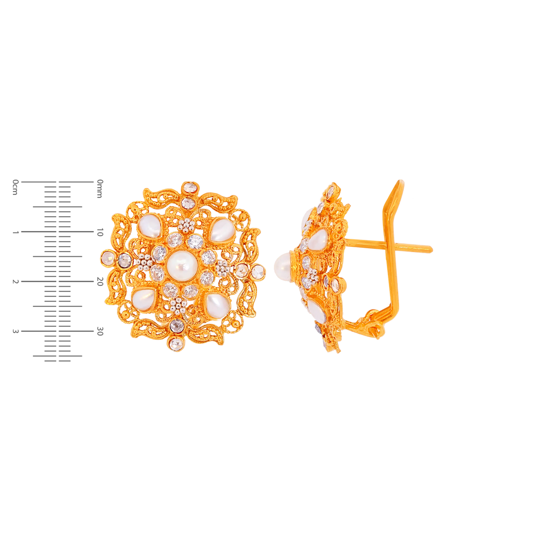 Glamorous Antique Earrings With Pearl & Gemstones in 22K Gold