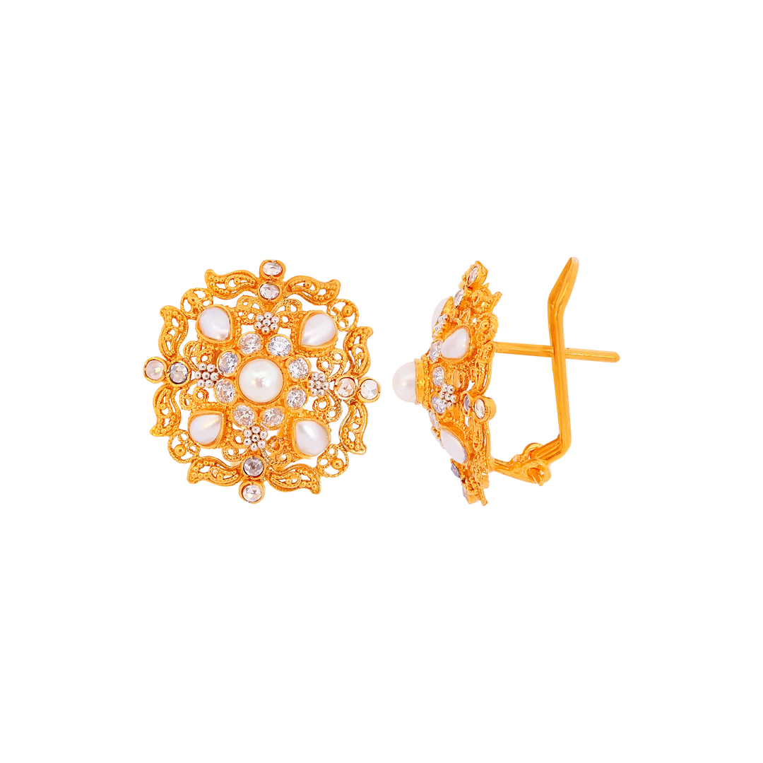 Glamorous Antique Earrings With Pearl & Gemstones in 22K Gold