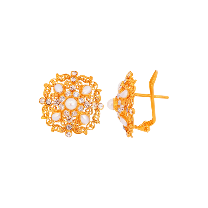 Glamorous Antique Earrings With Pearl & Gemstones in 22K Gold