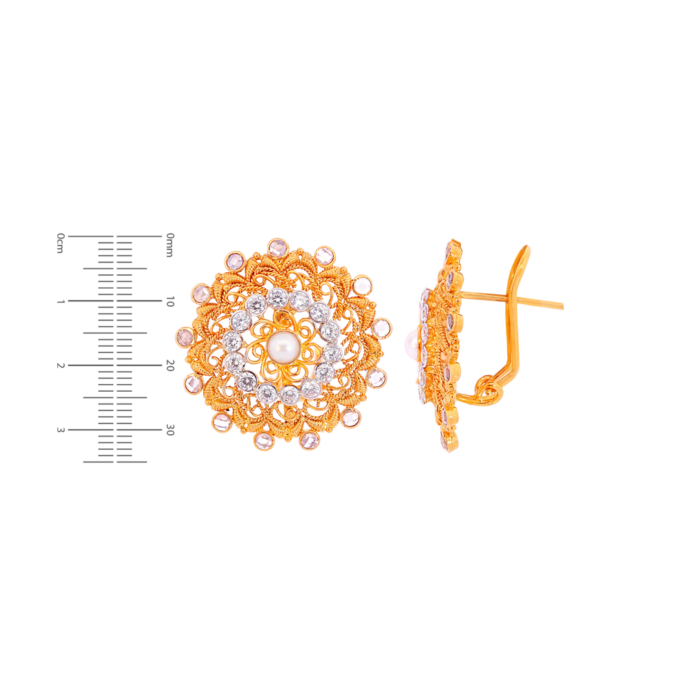 Endearing Antique Earrings With Pearl & Gemstones in 22K Gold