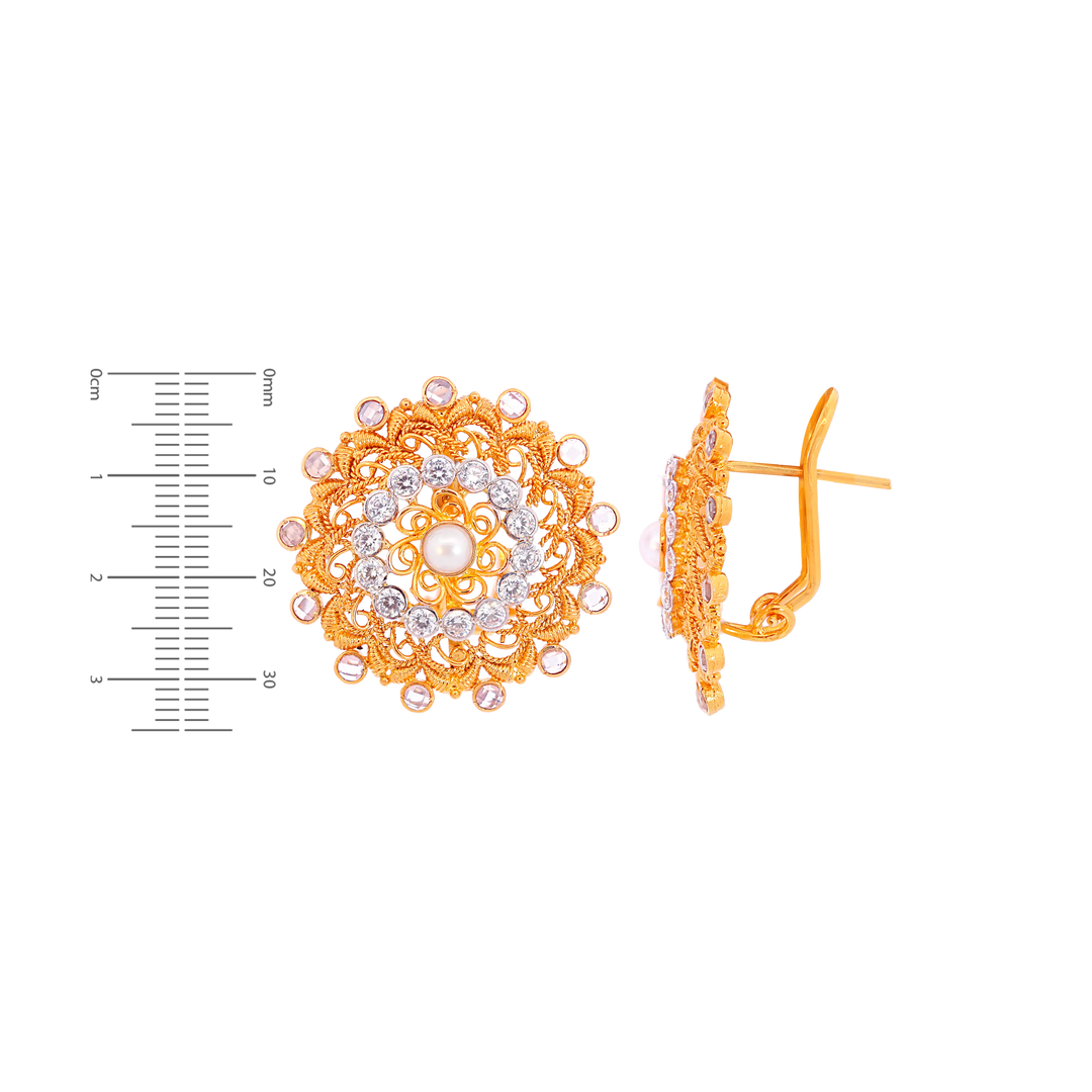 Endearing Antique Earrings With Pearl & Gemstones in 22K Gold