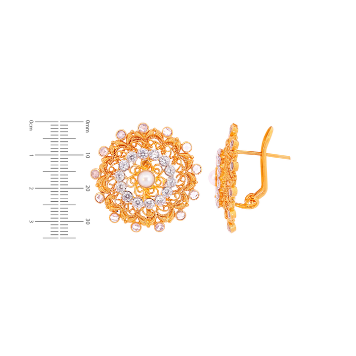 Endearing Antique Earrings With Pearl & Gemstones in 22K Gold