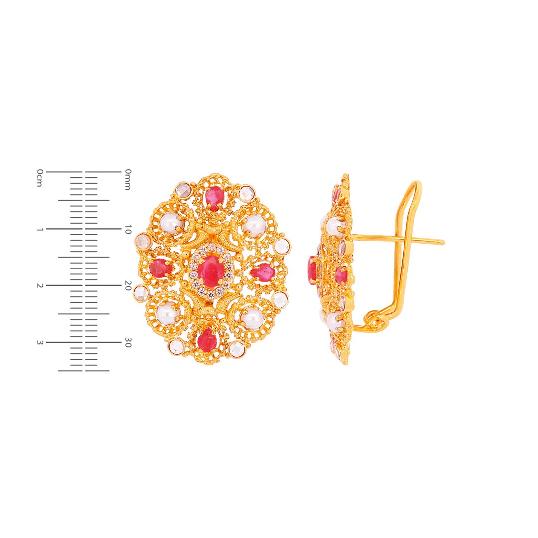 Fascinating Antique Earrings With Ruby, Pearl & Gemstones in 22K Gold