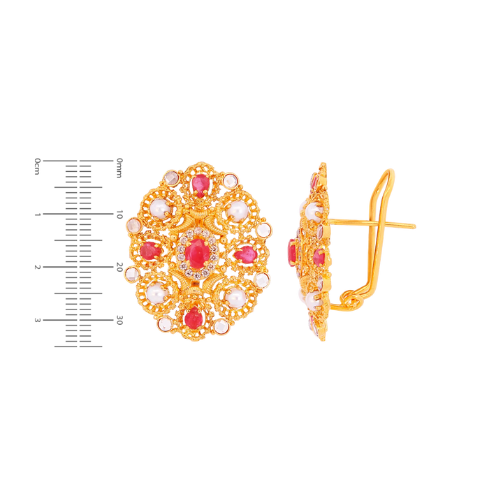 Fascinating Antique Earrings With Ruby, Pearl & Gemstones in 22K Gold